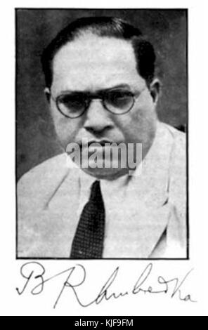 Ein Porträt und Verweis auf Dr. Babasaheb Ambedkar, eine prominente Persönlichkeit in der indischen Geschichte und der Architekt der indischen Verfassung. Stockfoto