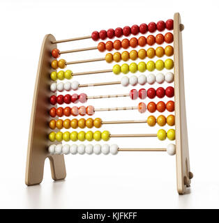 Abacus mit bunten Perlen auf weißem Hintergrund. 3D-Darstellung. Stockfoto