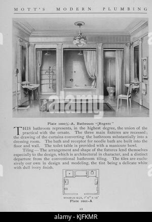 Ein Badezimmer im Regent-Stil, 1911. Aus der New York Public Library. Diese Platte ist von Motts Modern Plumbing, einem Katalog, der verschiedene Stile von Badezimmerarmaturen darstellt. Stockfoto