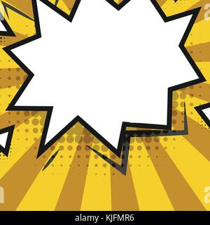 Leere comic Ballon Vorlage. Klare Comics bunte Sprechblasen Rasterpunkt Hintergrund Stil Pop Art Dialog Text leer Cloud kreative Idee Gespräch Muster Skizze Explosion. Stock Vektor