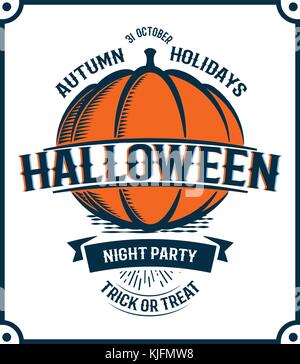 Halloween retro Einladung. Kürbis Vector Illustration. Herbstferien Tag. halloween party Poster. Stock Vektor