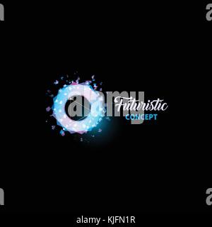 Futuristisches Konzept logo, Glühbirne abstrakt Vektor icon. isoliert in den Farben Pink und Blau polygonen Form, stilisierte Lampe mit Text. Digital Innovation Technologie Vector Illustration. Stock Vektor