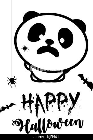 Erschrocken Panda, Spinnen angegriffen der Panda. halloween party Vector Illustration. schwarze Linie stilisiert. Stock Vektor