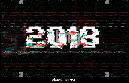 Frohes Neues 2018 Jahr baner ob Schwarz glitch Hintergrund. glitch Wirkung Vector Illustration. Stock Vektor