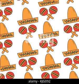 Mexican Hat und Maracas instrument Kultur nahtlose Muster Bild Stock Vektor