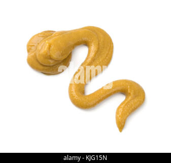Senfsauce auf weißem Hintergrund Stockfoto