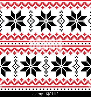 Weihnachten, Winter Vektor nahtlose Muster mit Schneeflocken, cross-Stitch repetitive Design, skandinavischen Grußkarte Stock Vektor