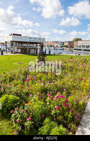 Kommunale blumen Betten mit einem pollinator flower Mix gepflanzt, um die Tierwelt und sehen toll aus. Place du Minck, Dünkirchen, Frankreich Stockfoto