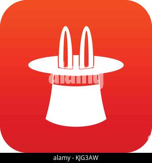 Rabbit Ears Erscheinen von einem top Magic hat Symbol digital Rot Stock Vektor