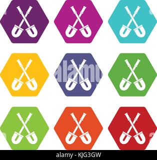 Schaufeln Icon Set Farbe hexaeder Stock Vektor