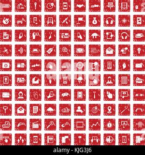 100 mobile Icons Set grunge Rot Stock Vektor