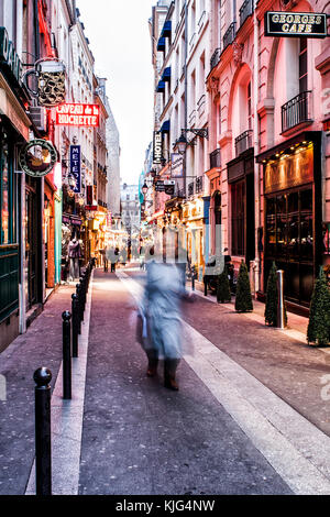 Rue de la Huchette, im Quartier Latin, am Abend. Paris, Frankreich. Stockfoto