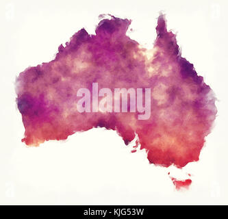 Australische Aquarellkarte vor weißem Hintergrund Stockfoto