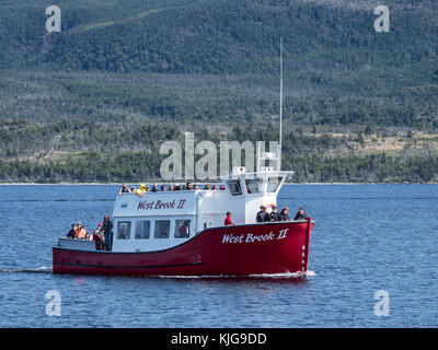 West Brook II tour Boot, Western Brook Pond, Gros Morne National Park, Neufundland, Kanada. Stockfoto