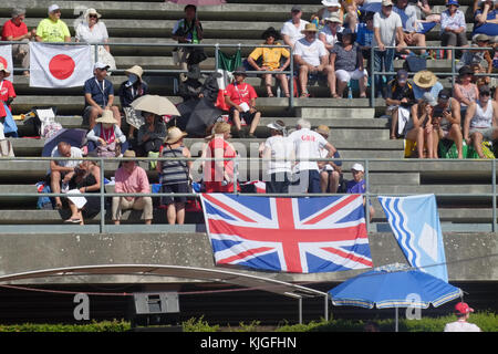 Behinderte fans Club unterstützt Down Syndrom Athleten. Trisome Costoli pool Spiele 2016. Florenz, Italien. Stockfoto