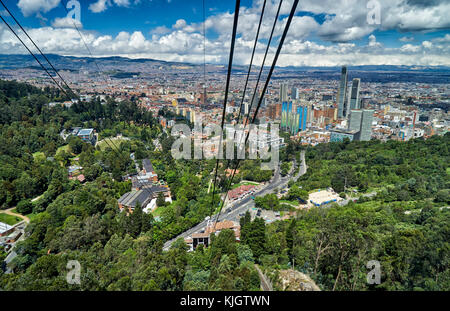 Vögel Auge Ansicht von der Seilbahn auf den Berg Cerro de Monserrate auf Bogota, Kolumbien, Südamerika Stockfoto