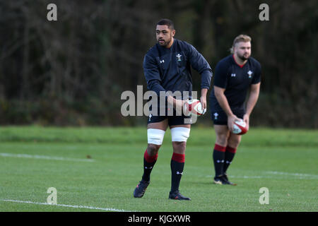 Hensol, Wales, UK. 23. November 2017. taulupe faletau, die Wales Rugby Player in Aktion während der Wales Rugby Team Training im Vale Resort Hotel in hensol, in der Nähe von Cardiff, South Wales am Donnerstag, den 23. November 2017. Das Team bereitet sich auf den Herbst internationale Reihe Testspiel gegen Neuseeland dieses Wochenende. Credit: Andrew Obstgarten/alamy leben Nachrichten Stockfoto