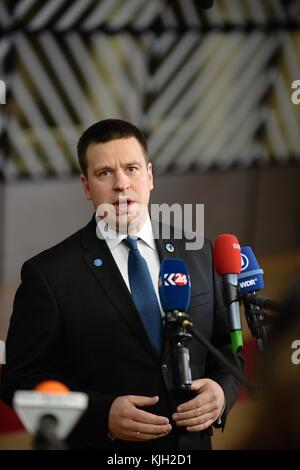 Brüssel, Belgien November 2017. Der Estnische Premierminister Juri Ratas trifft am 24. November 2017 zu einem Gipfeltreffen der Östlichen Partnerschaft in Brüssel (Belgien) ein. Quelle: Jakub Dospiva/CTK Photo/Alamy Live News Stockfoto