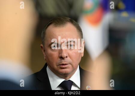 Brüssel, Belgien November 2017. Der belarussische Außenminister Wladimir Makei trifft am 24. November 2017 zu einem Gipfeltreffen der Östlichen Partnerschaft in Brüssel ein. Quelle: Jakub Dospiva/CTK Photo/Alamy Live News Stockfoto