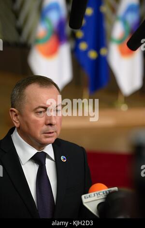 Brüssel, Belgien November 2017. Der belarussische Außenminister Wladimir Makei trifft am 24. November 2017 zu einem Gipfeltreffen der Östlichen Partnerschaft in Brüssel ein. Quelle: Jakub Dospiva/CTK Photo/Alamy Live News Stockfoto