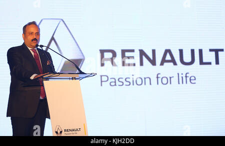 Colombo, Sri Lanka. November 2017. Sumit Sawhney, Managing Director und Chief Executive Officer von Renault India Private Limited, spricht während der Einführung der Ausgabe „KIWID Live for More“ in Sri Lanka. Quelle: Vimukthi Embuldeniya/Alamy Live News Stockfoto