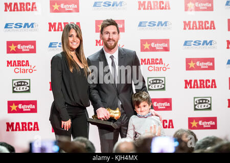 Barcelona, Spanien. 24. November 2017. barcelonas Star Lionel Messi erhält seinen vierten europäischen goldenen Schuh. Credit: Nicolas Lopez/alamy leben Nachrichten Stockfoto