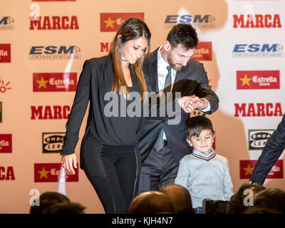 Barcelona, Spanien. 24. November 2017. barcelonas Star Lionel Messi erhält seinen vierten europäischen goldenen Schuh. Credit: Nicolas Lopez/alamy leben Nachrichten Stockfoto