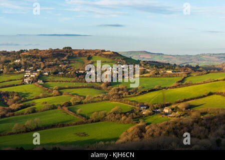 Golden Cap, Dorset, Großbritannien. 24. November 2017. UK Wetter. Blick vom Gipfel des Goldenen Kappe auf der Jurassic Coast von Dorset in Richtung Morcombelake an einem kalten sonnigen Nachmittag. Golden Cap ist die höchste Klippe an der Südküste von England. Foto: Graham Jagd-/Alamy leben Nachrichten Stockfoto