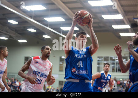 Leicester, Großbritannien. 24 Nov, 2017 fiba WM-Qualifikationsspiel fixture. Team gb vs Griechenland. leicester Arena, Leicester. Credit: Carol moir/alamy leben Nachrichten Stockfoto