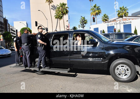 Beverly Hills, Kalifornien, USA. 24. November 2017. peta Tierschuetzer beschmutzt protestieren in Beverly Hills. Sie gingen an Store protestieren die Verwendung von tierischem Fell für Mode. Stockfoto