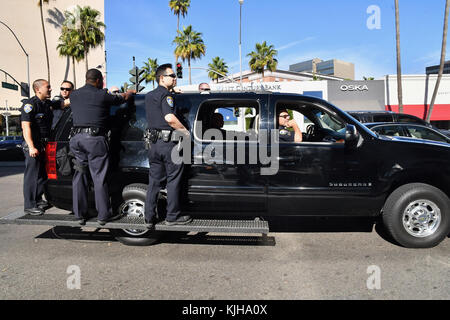 Beverly Hills, Kalifornien, USA. 24. November 2017. peta Tierschuetzer beschmutzt protestieren in Beverly Hills. Sie gingen an Store protestieren die Verwendung von tierischem Fell für Mode. Stockfoto