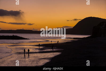 Honiton, Devon, 25. Nov 17 Nach einem frostigen Beginnen, der Tag weiterhin kalt und klar in Devon. Am Abend Leute Kopf heraus für einen späten Abend Spaziergang in Sidmouth. Tony Charnock/Alamy leben Nachrichten Stockfoto