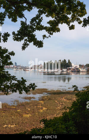 Der Oberlauf des Portsmouth Harbour auf der Gosport Seite an Elson, von Monk's Walk, Gosport, Hampshire, England, Großbritannien Stockfoto