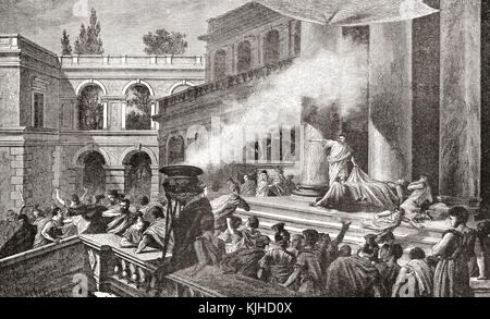 Marcus Antonius, das römische Volk die Leiche von Julius Caesar. Marcus Antonius, 83 v. Chr. - 30 v. Chr., aka Mark oder Marc Antony. Römische Politiker, allgemeine und Triumvir der Römischen Republik. Gaius Julius Caesar, 100 - 44 v. Chr., aka Julius Caesar. Römische Politiker und General. Von Station und Lock's illustrierte Geschichte der Welt, veröffentlicht C 1882. Stockfoto