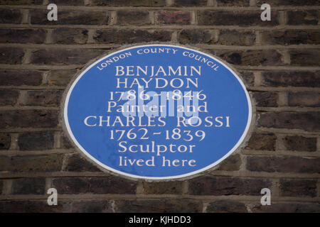 London County Council blaue Plakette Kennzeichnung Wohnungen der Maler Benjamin haydon und Bildhauer Charles Rossi Stockfoto
