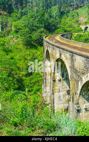 Neun Bogenbrücke ist der beliebten Ziel für die Liebhaber des Agrotourismus demodara in malerische Teeplantagen, Gärten und Dschungel, Ella ist reich, Stockfoto