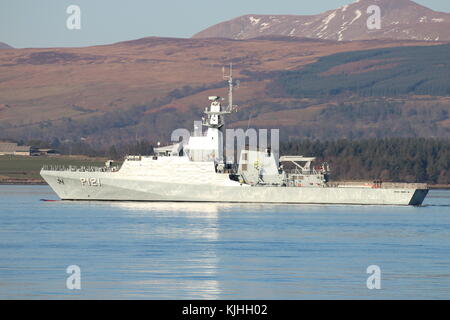 NaPaOc Apa (P121), eine Korvette der brasilianischen Marine der Amazonas-Klasse, vor Greenock am Firth of Clyde. Stockfoto