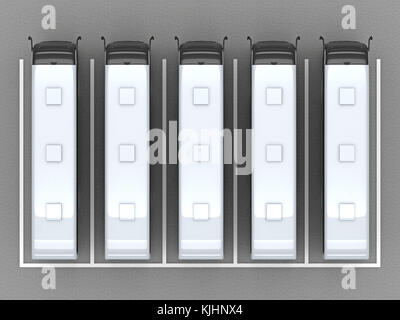 Parkplatz voll group-Busse Ansicht von oben. 3D-Rendering Stockfoto