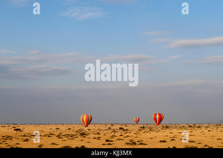 Am nächsten Morgen einen frühen Flug im Heißluftballon über die afrikanische Savanne. Masai Mara Game Reserve. Kenia. Stockfoto