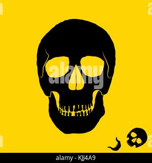 Monochrome Darstellung von Schädel. auf gelben Hintergrund. Stock Vektor