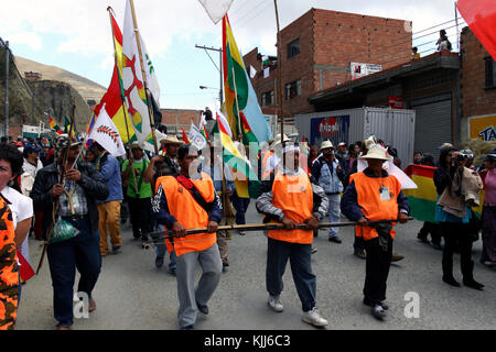 Die VIII März in Verteidigung der TIPNIS (die linke Trinidad am 15. August 2011) Ankunft in La Paz, Bolivien Stockfoto