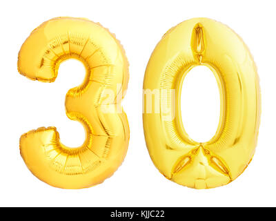 Goldene Zahl 30 30 Aus aufblasbaren Ballon Stockfoto