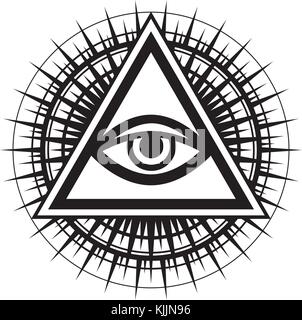 Alles sehende Auge Gottes (Das Auge der Vorsehung | Auge der Allwissenheit | leuchtende Delta | Oculus Dei). Mystische Symbol der Illuminaten und Freimaurer. Stock Vektor