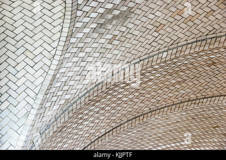 Detail der Guastavino Terrakotta-Fliesen von Ellis Island Main Hall Gebäude gewölbte Decke, New York City, NY, Vereinigte Staaten von Amerika, USA. Stockfoto