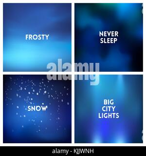 Abstract vector Blue Winter verschwommenen Hintergrund gesetzt. 4 Farben Stock Vektor