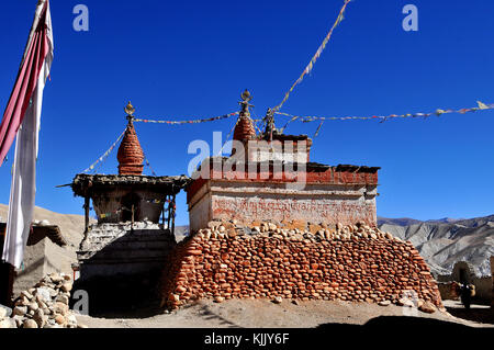 Stupas in Lo-Manthang Dorf, Mustang. Nepal. Stockfoto