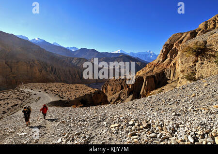 Trekker in Mustang. Nepal. Stockfoto