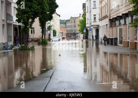 Gera, Deutschland - Juni 03, 2016: Hochwasserschutz in der Stadt Gera im Juni 2016 Stockfoto