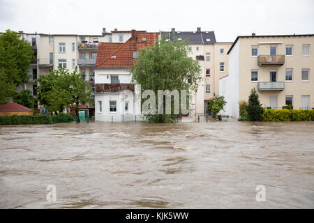 Gera, Deutschland - Juni 03, 2016: Hochwasserschutz in der Stadt Gera im Juni 2016 Stockfoto