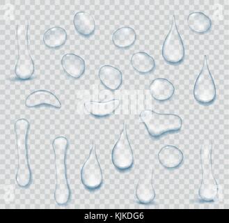 Reine klare Wasser Tropfen realistisch gesetzt auf transparentem Hintergrund isoliert. Realistisches Wasser Hintergrund mit Tropfen Vector Illustration Stock Vektor